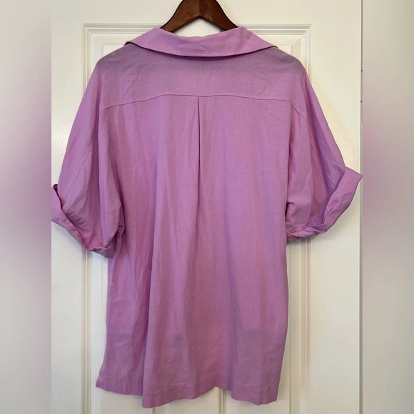 Trina Turk Cotton Button Front Shirt Women's Purple Roll Sleeve Top Size Large - Picture 3 of 10